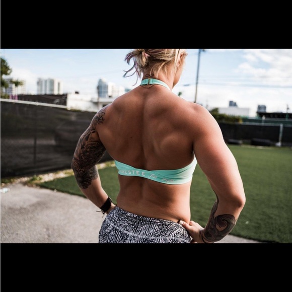 Barbella Box x Chestee “The Kandace” Sports Bra Turquoise Blue Cut Outs Swim - Picture 12 of 14